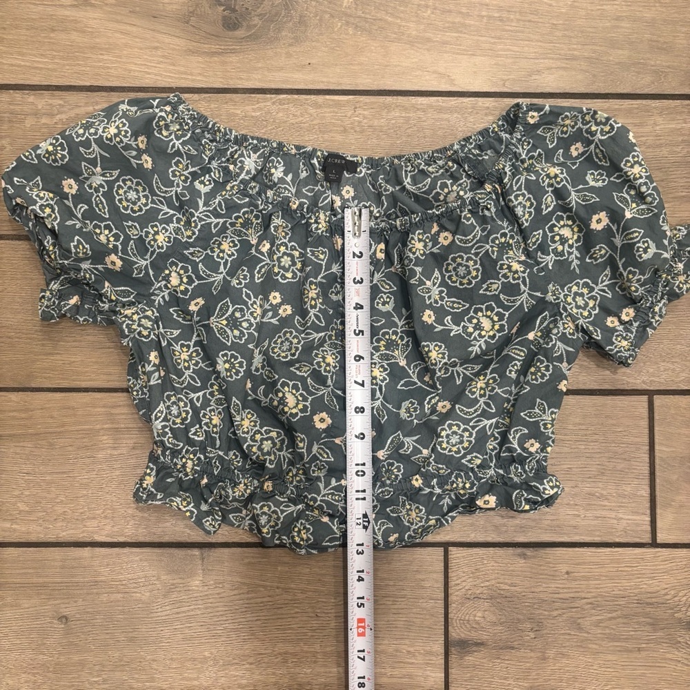 J.Crew Gathered Scoopneck Top Large Vintage Vines Floral Blouse - Picture 5 of 7